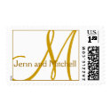 Gold & White Monogram Wedding Postage stamp