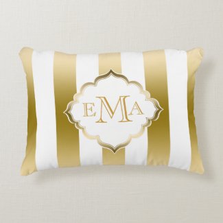 Gold & White Stripes Geometric Pattern Accent Pillow