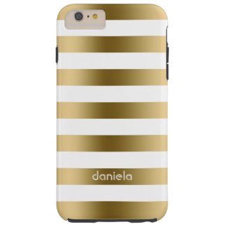 Gold & White Stripes Geometric Pattern Tough iPhone 6 Plus Case