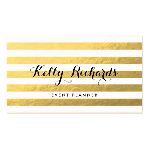 Gold White Stripes Pattern Business Card (front side)