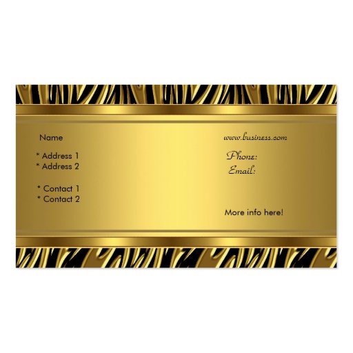 Gold Wild Zebra Black Jewel Look Image Business Card (back side)