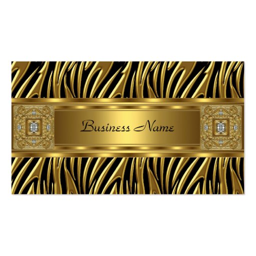 Gold Wild Zebra Black Jewel Look Image Business Card (front side)