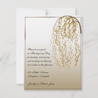 Gold Willow Branch on Variegated Gold Background invitation