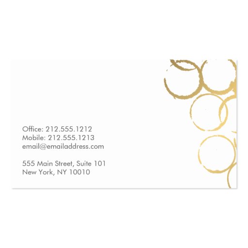 Gold Wine Stains Party Planner Business Card (back side)