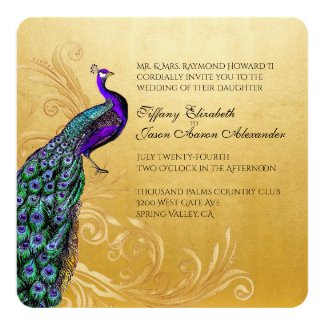 Gold With Peacock Wedding Invitation