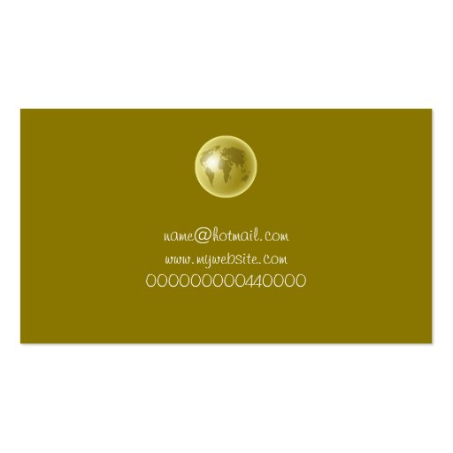 Gold World Globe, Your Name Here Business Card (back side)