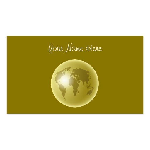 Gold World Globe, Your Name Here Business Card (front side)