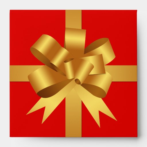 Gold yellow bow ribbon holiday gift square red CD Envelopes