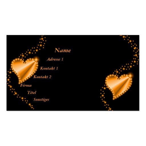 gold, yellow Rainbow Heart with Stars on black Business Card (front side)