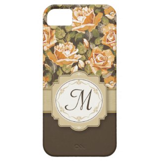 Gold Yellow Roses on Brown with Monogram iPhone 5 Cases