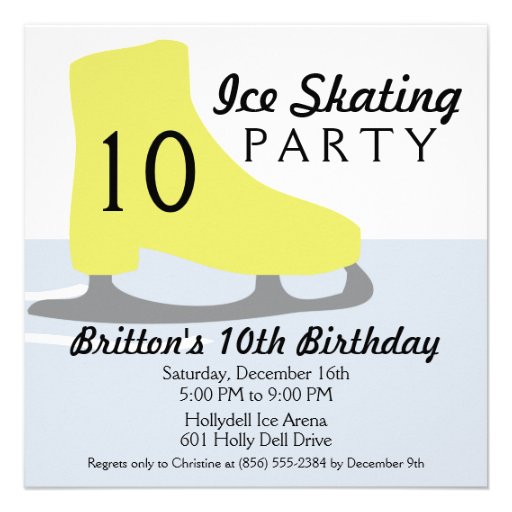 Gold Yellow Skate Date Ice Skating Birthday Party Custom Announcement