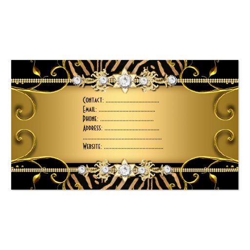 Gold Zebra Leopard Black Jewel Look Image Business Card (back side)