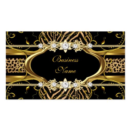 Gold Zebra Leopard Black Jewel Look Image Business Card (front side)