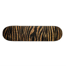 Gold zebra stripe pattern (faux glitter bling) skate deck