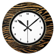 Gold zebra stripes print (faux glitter bling) wall clocks