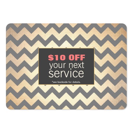 Gold Zig Zags Hair Salon and Spa Discount Coupon Business Card Templates (front side)