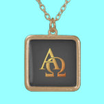 Golden "3-D" Alpha and Omega Symbol necklaces