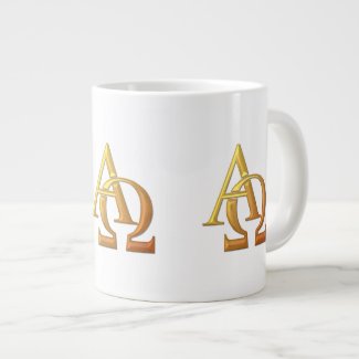 Golden "3-D" Alpha and Omega Symbol Jumbo Mug