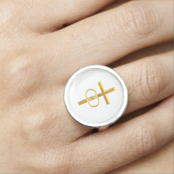Golden 3-D Cross with Wedding Rings