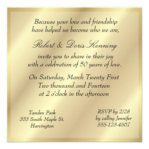 Golden 50th Wedding Anniversary Invitation Gold