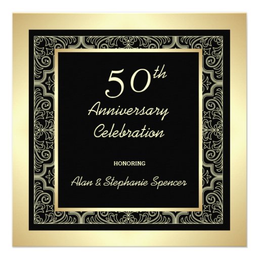 Golden 50th Wedding Anniversary Invitations (front side)