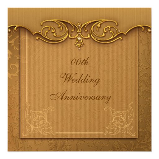 Golden 50th Wedding Anniversary Party Invitation (front side)