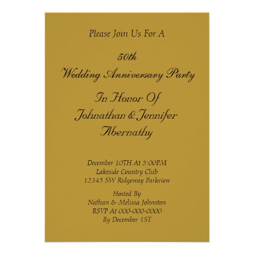 Golden 50th Wedding Anniversary Party Invitation