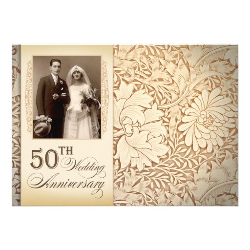 golden 50th wedding anniversary photo invitations (front side)