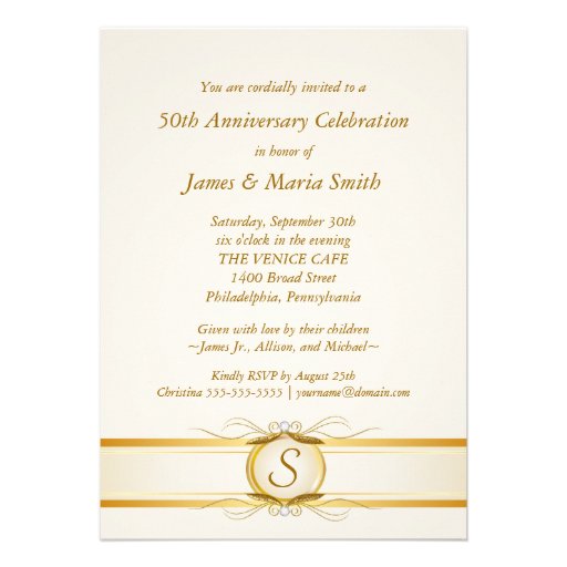 Golden 50th Wedding Anniversary Photo Invites