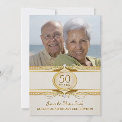 Golden 50th Wedding Anniversary Photo Invites