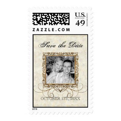 Golden Age of Elegance, Swirls Wedding Invitation Stamp