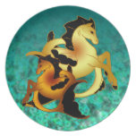 Golden  and Copper Sea Horse Plate