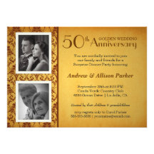 Golden Anniversary Damask 2 Photos Invitation