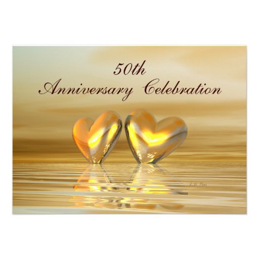Golden Anniversary Hearts Personalized Invitations (front side)