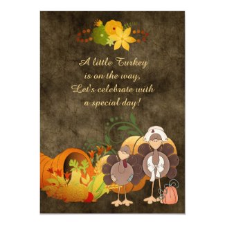 Golden Autumn Boy Turkey Thanksgiving Baby Shower 5x7 Paper Invitation Card