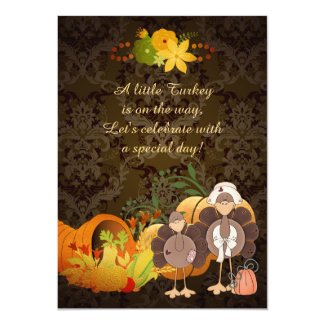 Golden Autumn Girl Turkey Thanksgiving Baby Shower 5x7 Paper Invitation Card