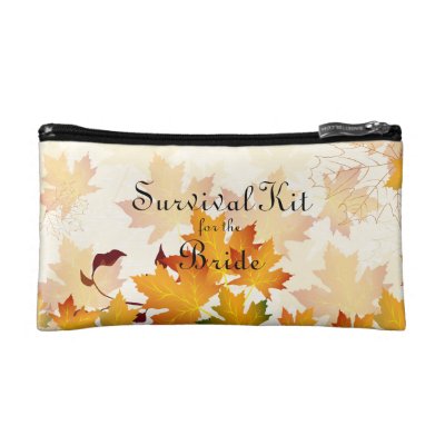 Golden Autumn Leaves Bridal Survival Kit Cosmetics Bags