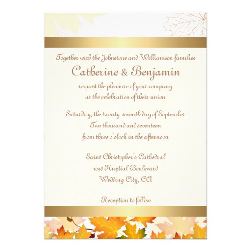Golden Autumn Leaves Wedding Personalized Invitations