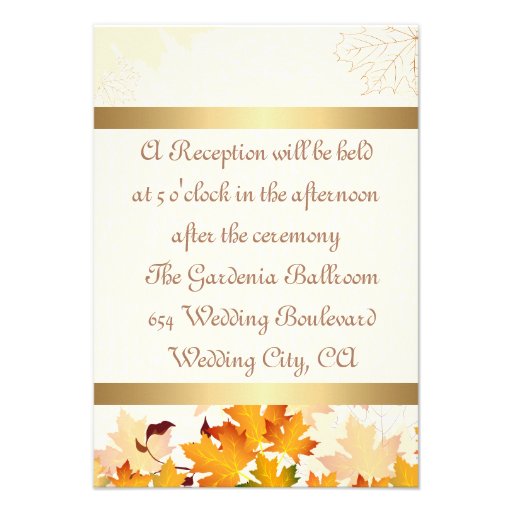 Golden Autumn Leaves Wedding Reception Card Personalized Invites