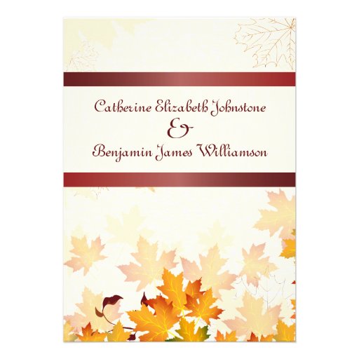 Golden Autumn Leaves with Red Wedding Card