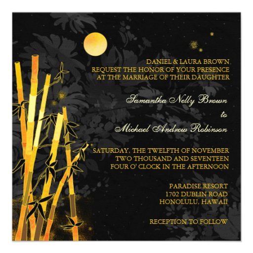 Golden Bamboo Black & Gold Wedding Invitations