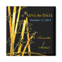 Golden Bamboos: Save the Date Wedding Magnets magnets