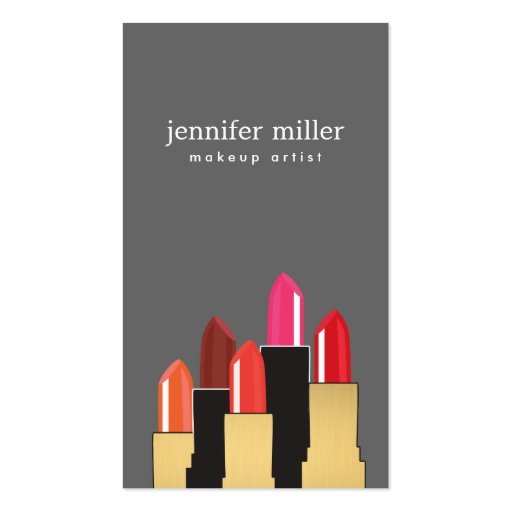 Golden Beauty and Lipstick Collage on Gray Business Cards