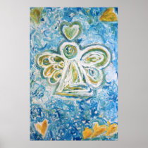 Golden Blue Angel Art Poster Print