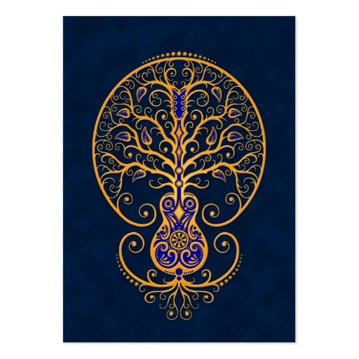 Golden Blue Guitar Tree of Life Business Card (front side)