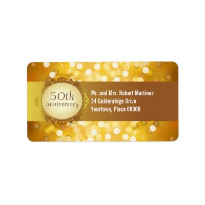 Golden Bokeh 50th Anniversary Address Label