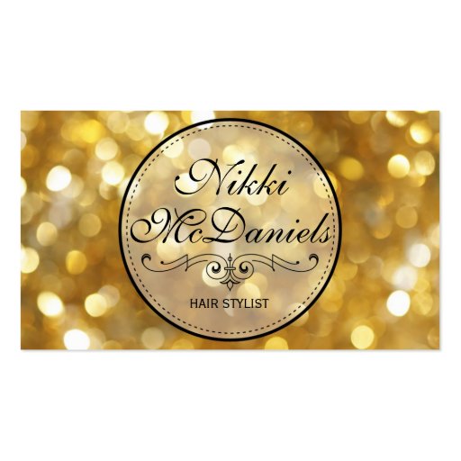 Golden Bokeh Hairstylist Business Card Templates (front side)