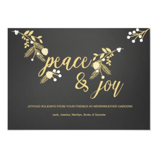 Golden Branches and Cones Peace and Joy Chalkboard 5x7 Paper Invitation Card