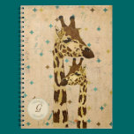 Golden Bronze Giraffes  Monogram Notebook notebooks