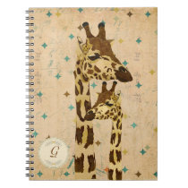 Golden Bronze Giraffes  Monogram Notebook notebooks